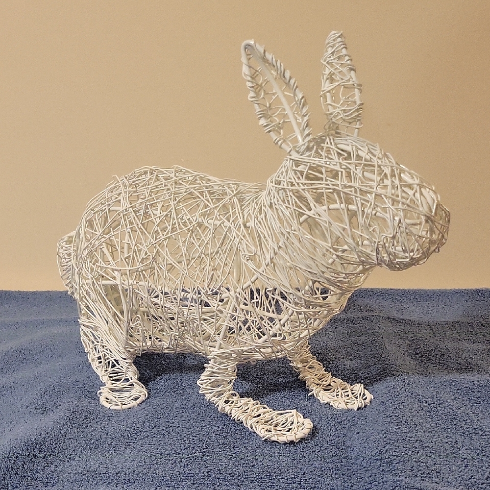 White Wire Easter Garden Bunny Sculpture